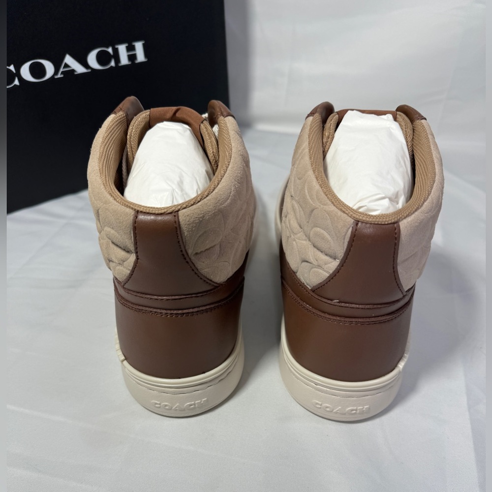 New Authentic Coach Mens Taupe Clip Court High Top Sneaker In Signature Sz 11 - Picture 9 of 14